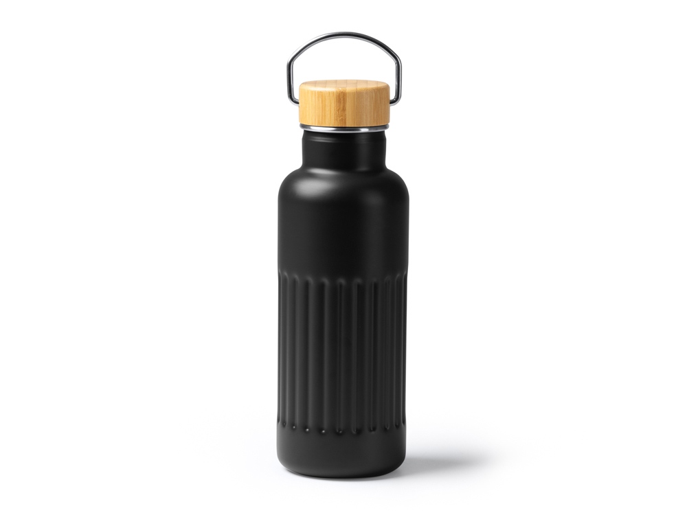 Термобутылка NOBUK из переработанной нержавеющей стали , с бамбуковой крышкой, черный