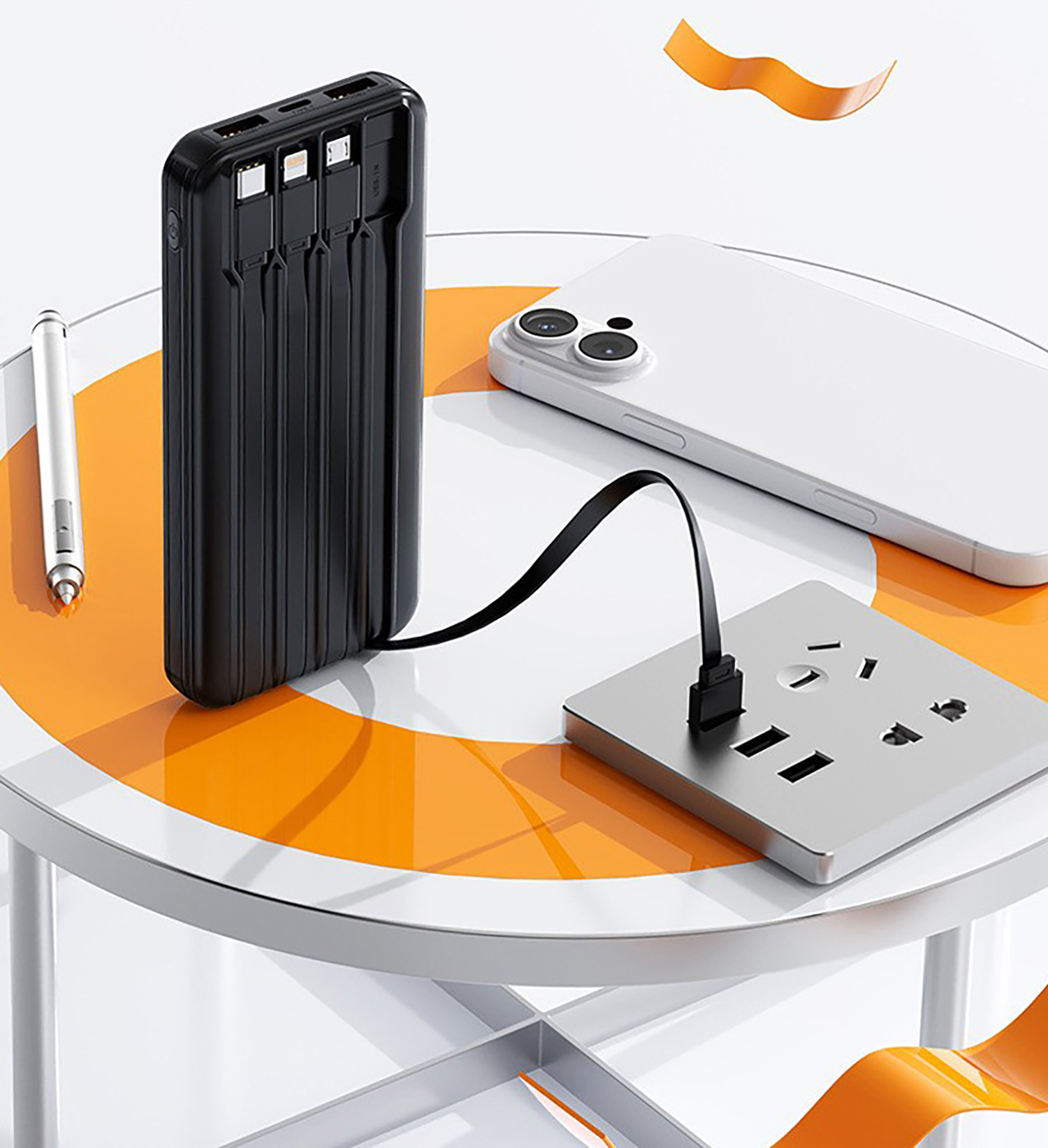 Зарядное устройство "Phantom" 10000 mAh с 4мя встроенными кабелями и цифровым индикатором заряда Зарядное устройство "Phantom" 10000 mAh с 4мя встроенными кабелями и цифровым индикатором заряда