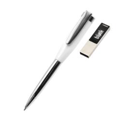Ручка металлическая Memphys c флешкой 64Гб, белая