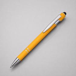 Ручка металлическая soft-touch шариковая со стилусом Sway, желтый/серебристый