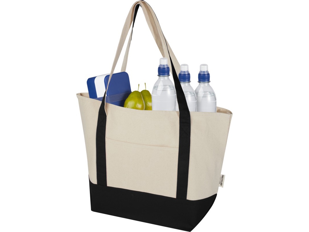 Sam эко- сумка из переработанного хлопка, сертифицированного согласно GRS, плотностью 320 г/м² - сплошной черный / Натуральный