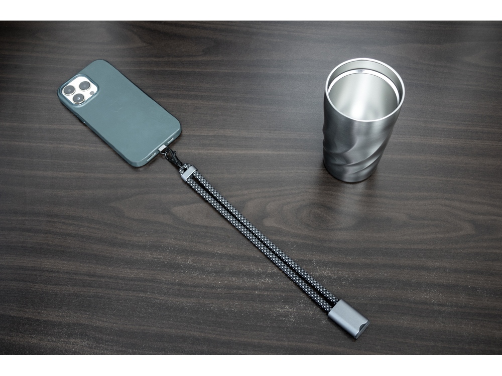 Ремешок-держатель для телефона с зарядным кабелем USB-C - USB-C Lany Wristband Charge Eco, серый