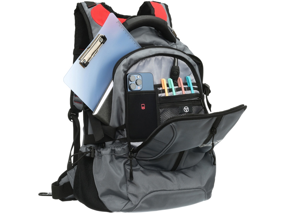 Рюкзак TORBER DRIVE с отделением для ноутбука 15, серый/красный, полиэстер 1680D, 36x17x50 см, 30 л