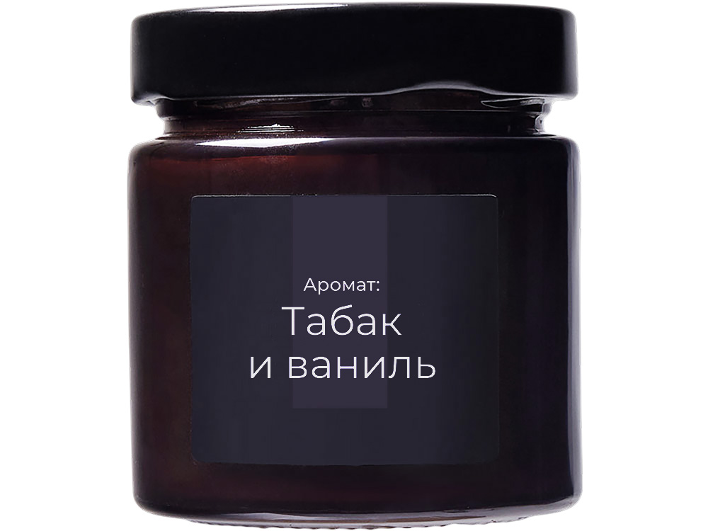 Свеча в стеклянной коричневой банке 200мл, аромат Табак и ваниль, фитиль деревянный