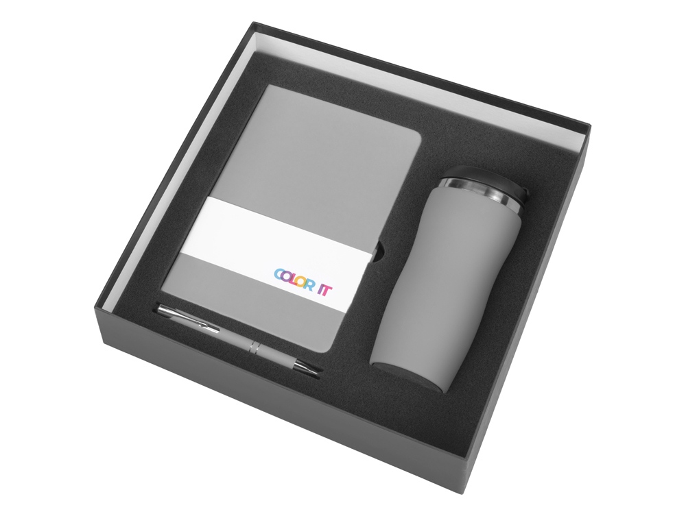 Подарочный набор с блокнотом С2, металлической ручкой и термокружкой, серый