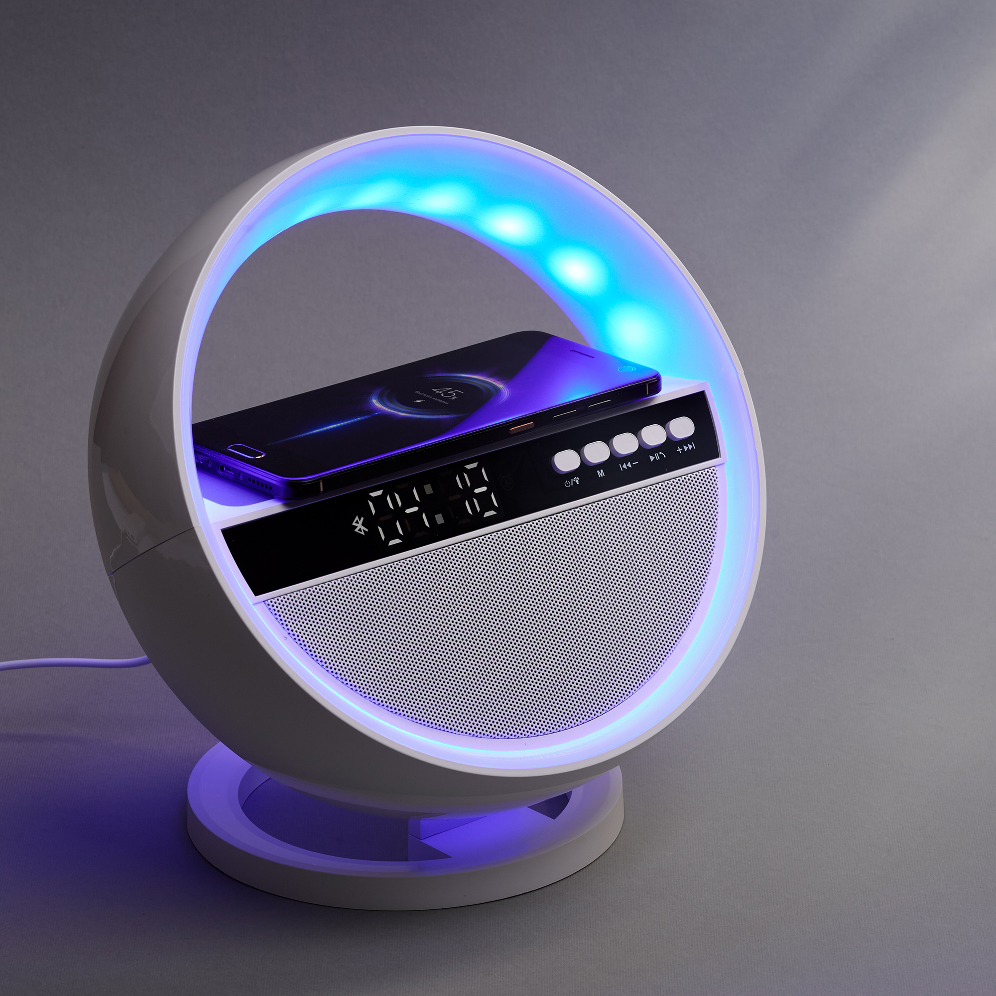 Bluetooth колонка "Smart Orb" 5Вт с беспроводным (15W) ЗУ, лампой, часами, FM радио Bluetooth колонка "Smart Orb" 5Вт с беспроводным (15W) ЗУ, лампой, часами, FM радио
