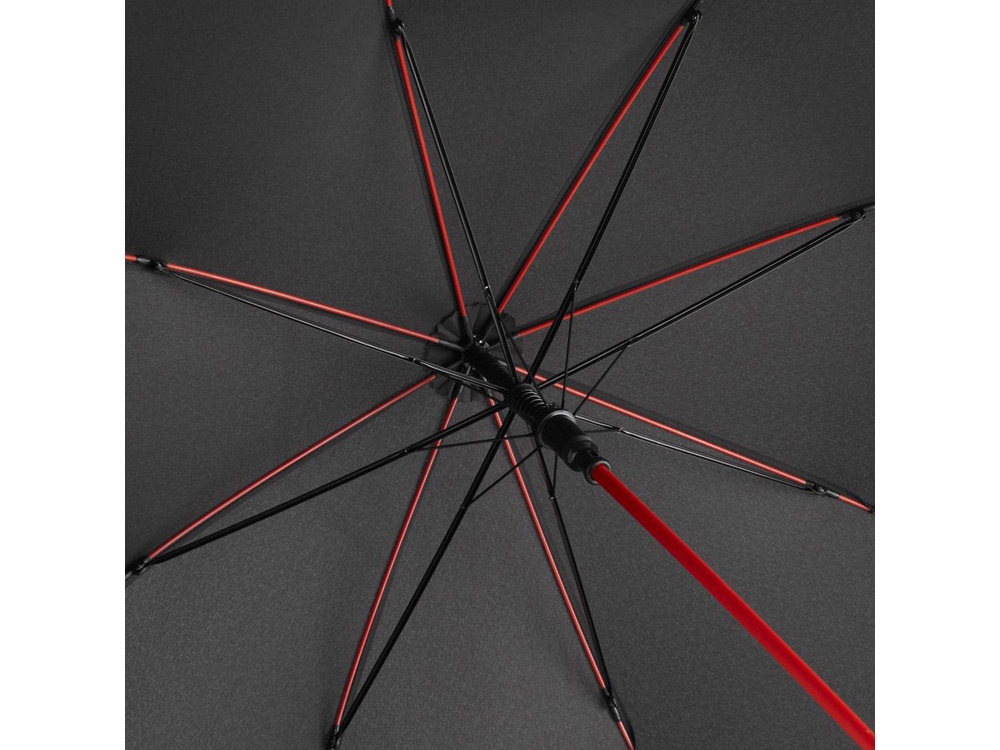 Зонт-трость Colorline с цветными спицами и куполом из переработанного пластика, черный/красный