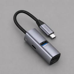 USB-хаб 3 в 1 USB-C - USB-A3.0 + USB-C PD100Вт + HDMI, серый, Deppa