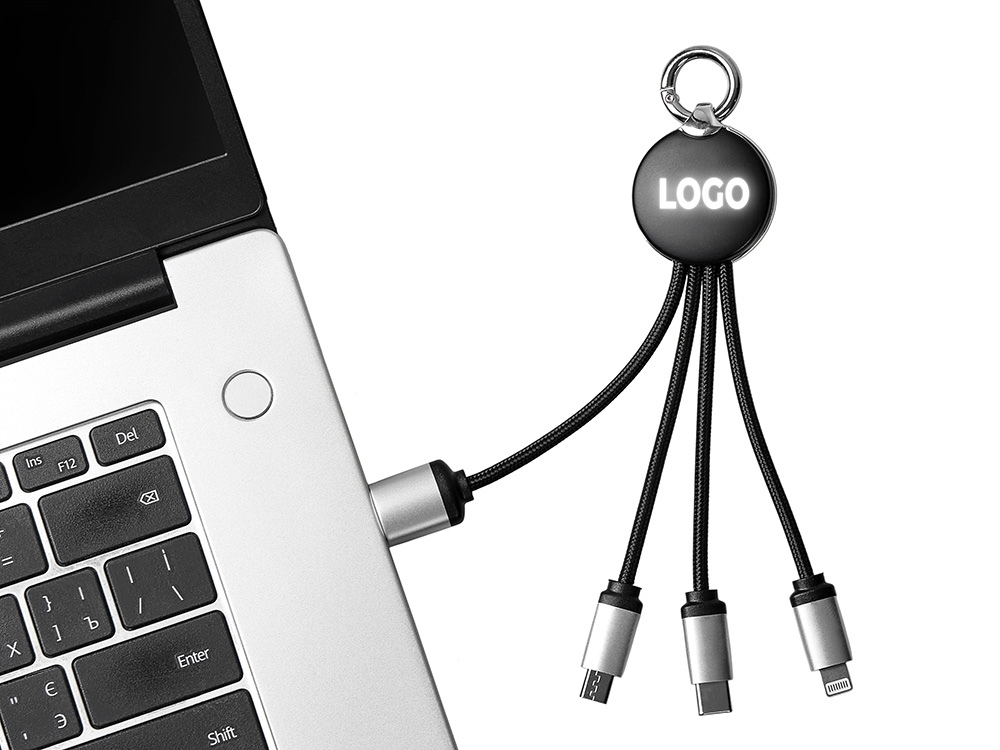 Кабель 3-в-1 с подсветкой лого Ion mini Кабель 3-в-1 с подсветкой лого Ion mini