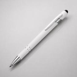 Ручка металлическая soft-touch шариковая со стилусом Sway, белый/серебристый
