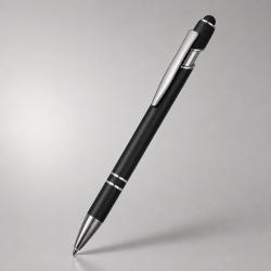 Ручка металлическая soft-touch шариковая со стилусом Sway, черный/серебристый