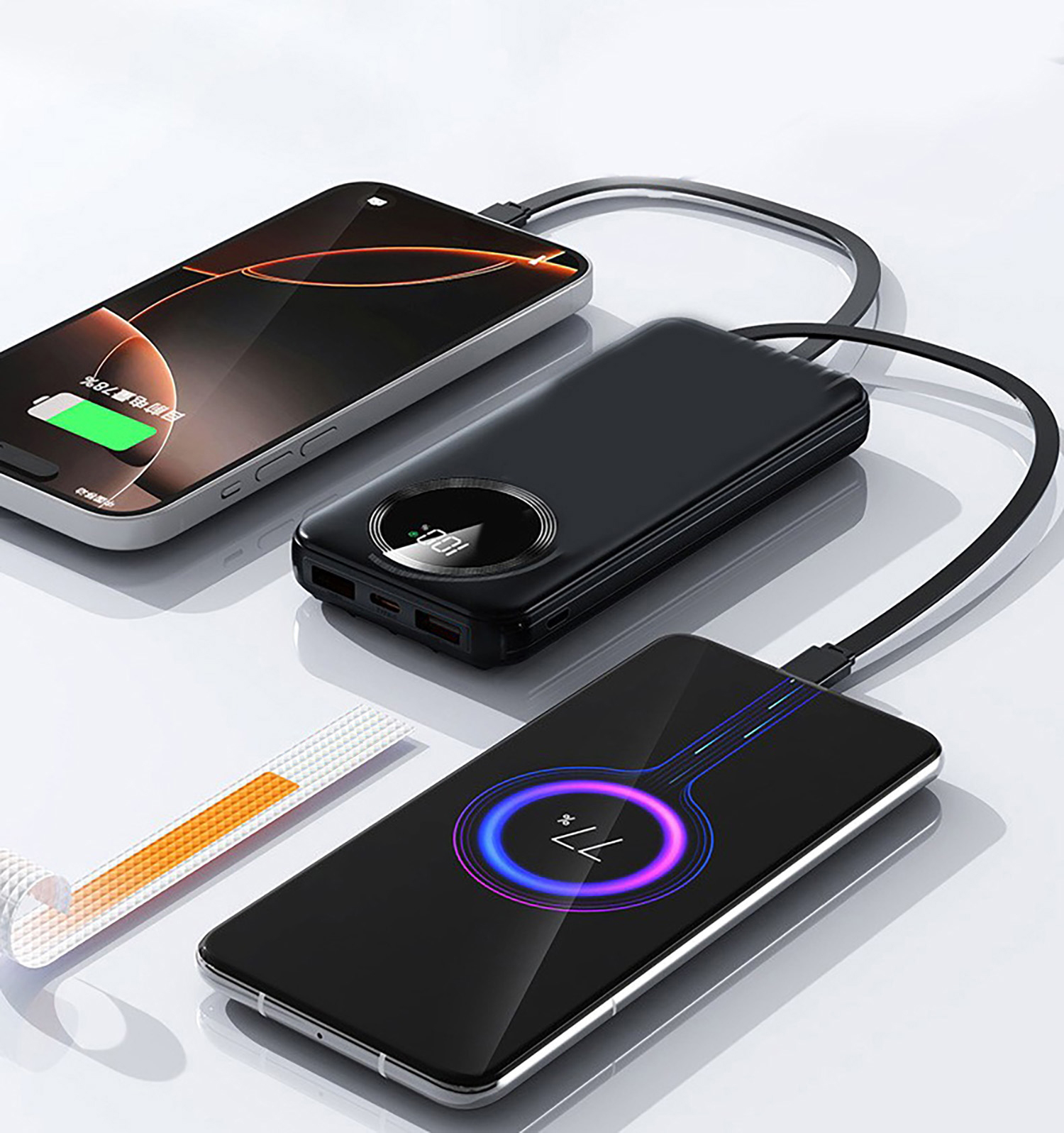 Зарядное устройство "Phantom" 10000 mAh с 4мя встроенными кабелями и цифровым индикатором заряда Зарядное устройство "Phantom" 10000 mAh с 4мя встроенными кабелями и цифровым индикатором заряда