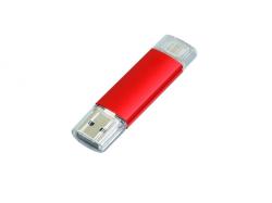 USB-флешка на 64 ГБ.c дополнительным разъемом Micro USB, красный