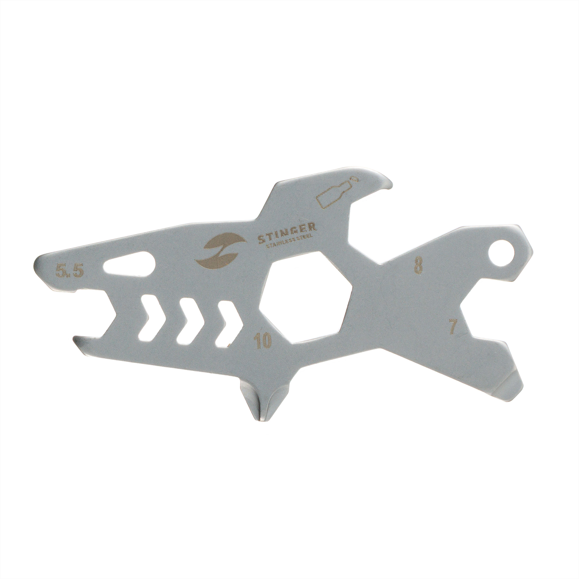 Мини-мультитул карманный Stinger, 60 x 31 мм, 5 функций, акула, нержавеющая сталь, серебристый, в блистере