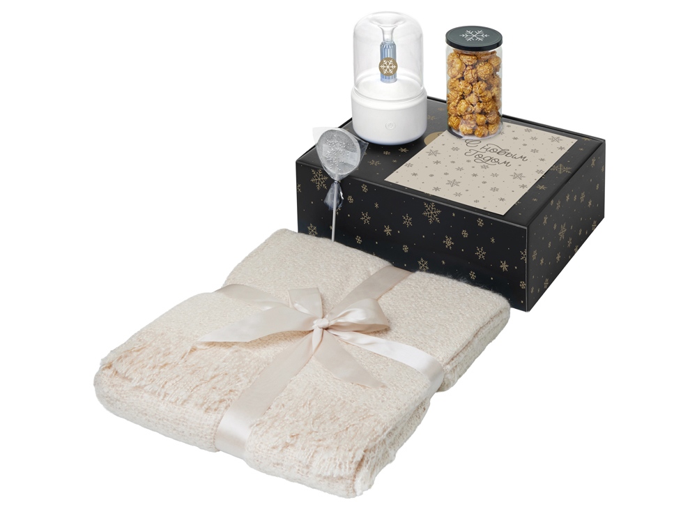Подарочный набор с пледом, увлажнителем и попкорном, бежевый