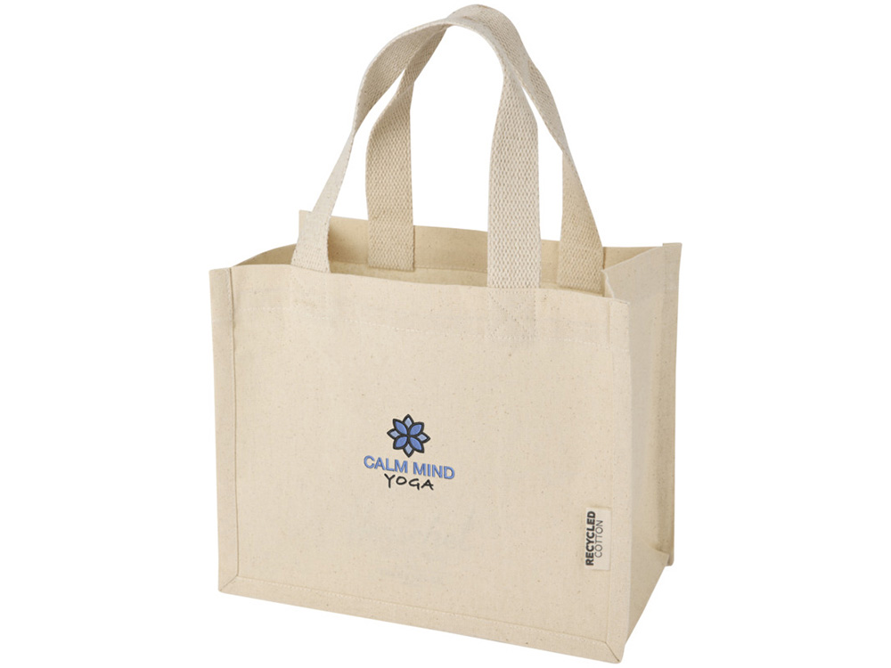 Мини эко-сумка Odessa с клинчиком, изготовленная из переработанного хлопка, сертифицированного согласно GRS, плотностью 220 г/м², объемом 9 л - Натуральный