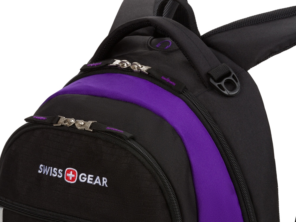 Рюкзак SWISSGEAR, чёрный/фиолетовый/серебристый, полиэстер 600D, 32х15х45 см, 22 л