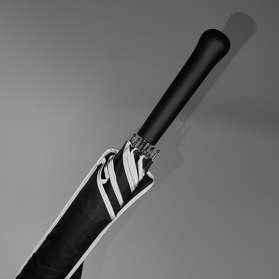 Зонт-трость "Reflect", полуавтомат, эпонж, чёрный со светоотражающей окантовкой в чехле с ручкой