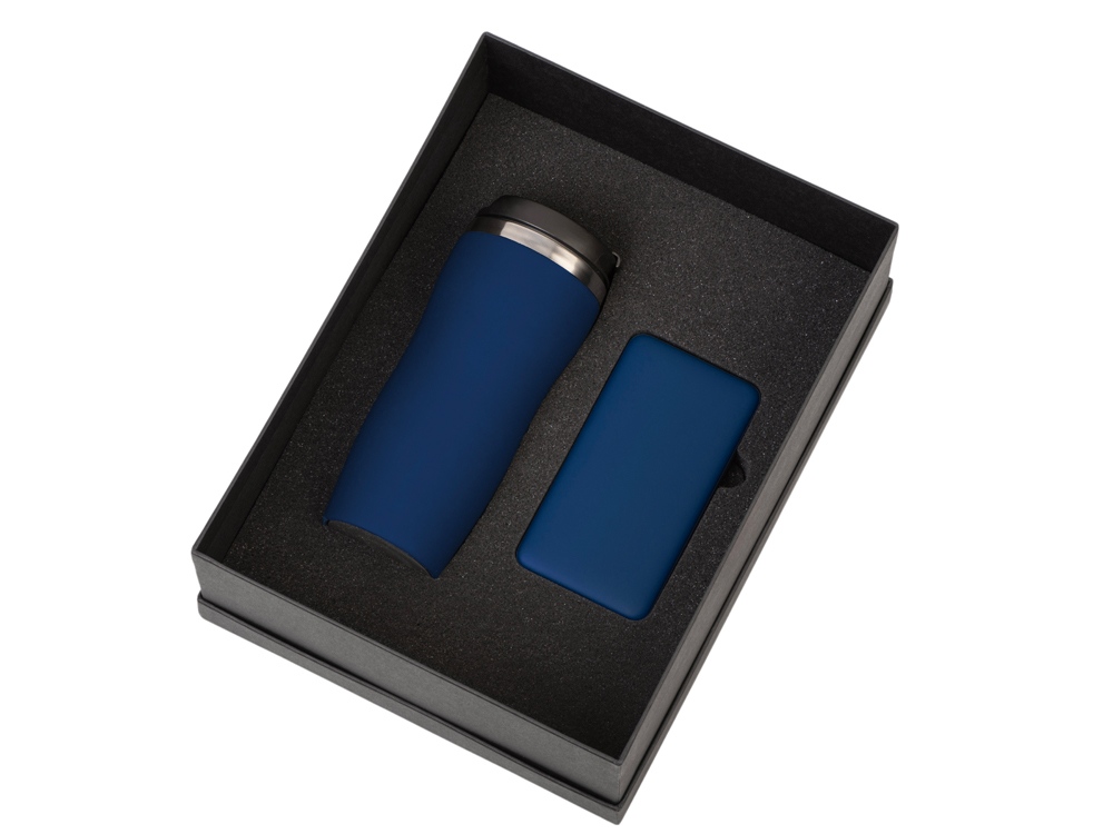 Подарочный набор c термокружкой С1 и повербанком С2, темно-синий Подарочный набор c термокружкой С1 и повербанком С2, темно-синий