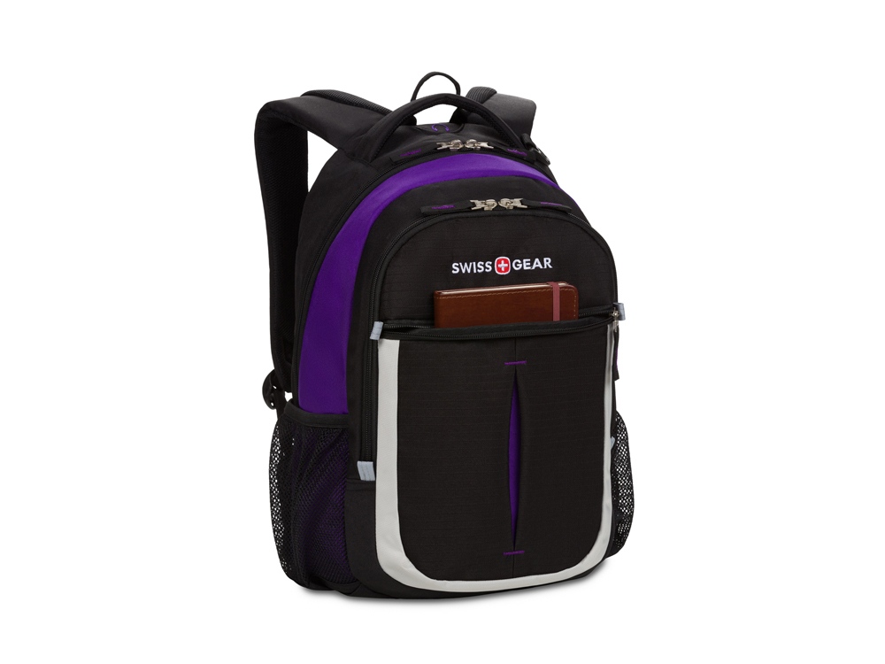 Рюкзак SWISSGEAR, чёрный/фиолетовый/серебристый, полиэстер 600D, 32х15х45 см, 22 л