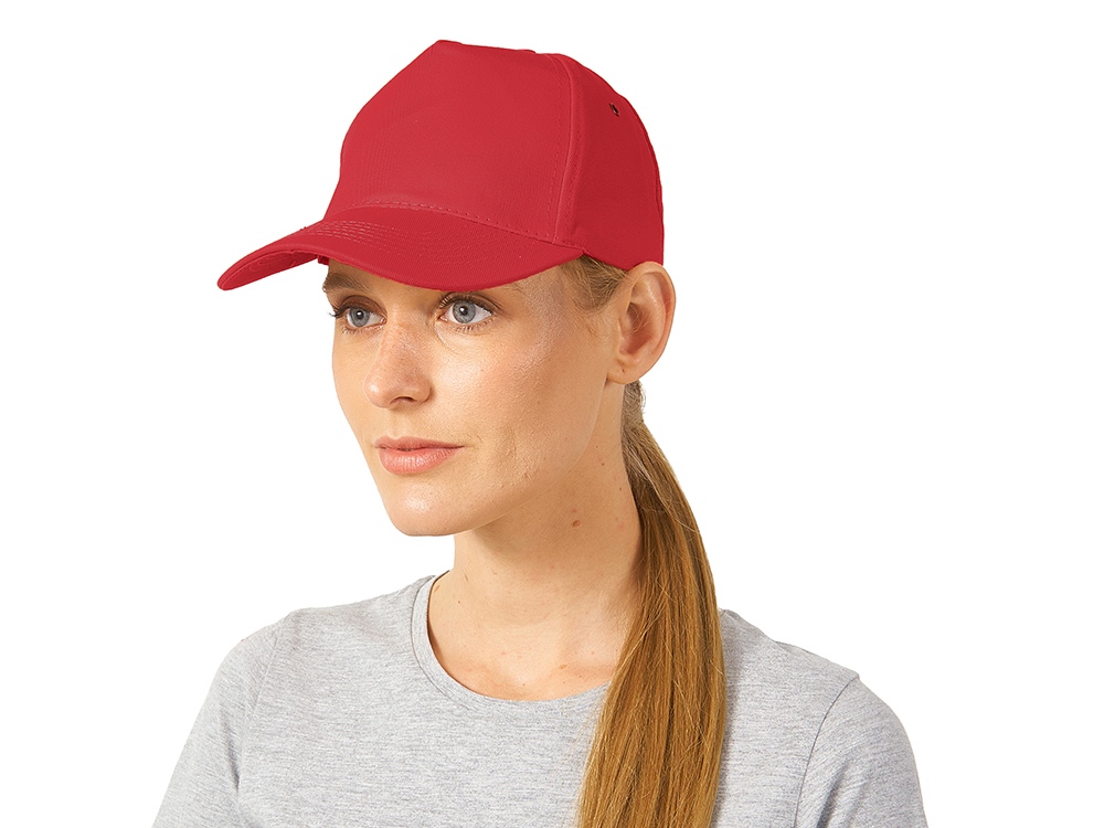Бейсболка New York  5-ти панельная  с металлической застежкой и фурнитурой, красный