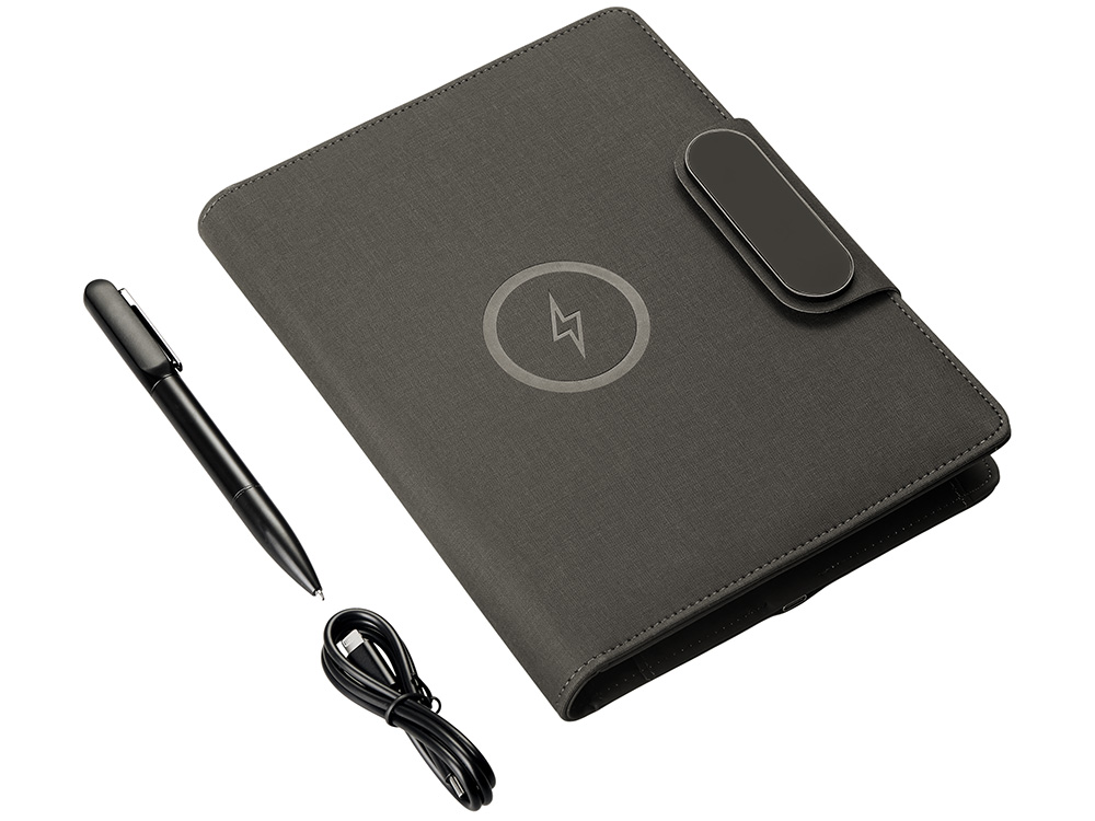 Подарочный набор металлическая ручка и блокнот А5 Twilight  со светящимся логотипом и пауэрбэнком