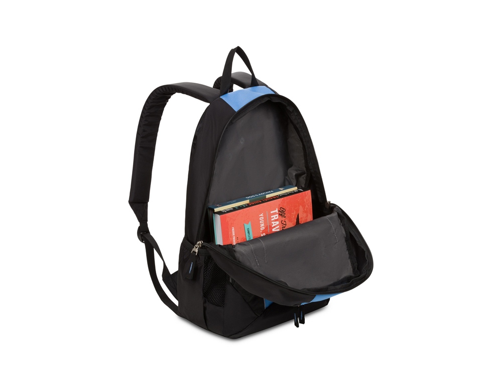 Рюкзак SWISSGEAR, чёрный/голубой, полиэстер, 32х14х45 см, 20 л