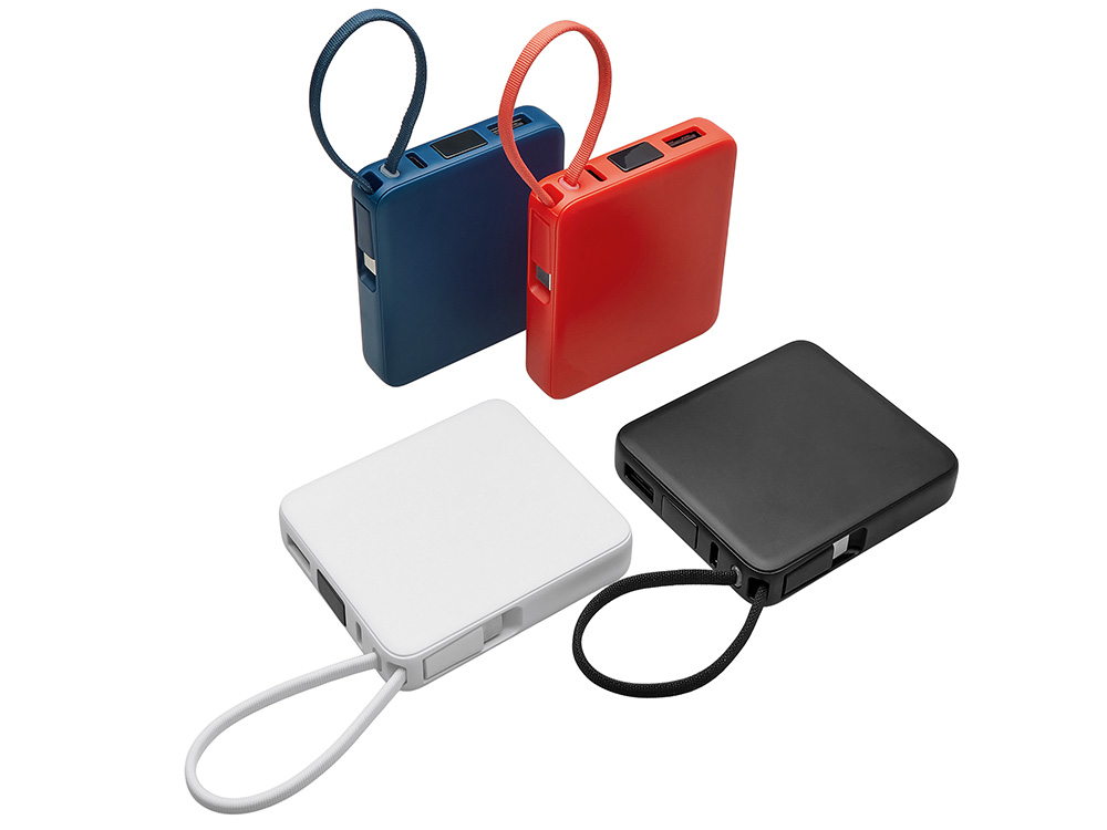 Внешний аккумулятор со встроенным кабелем USB-C Дэнси, 5000 мАч, красный