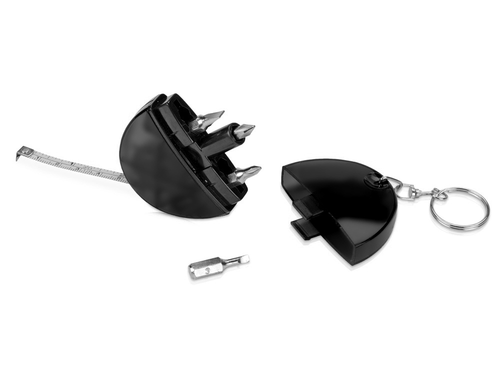 Брелок-рулетка с набором отверток и фонариком, серый