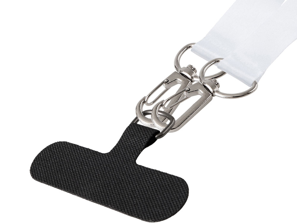 Ланъярд 2 см под сублимацию с 2-мя трендовыми карабинами и узким держателем для телефона из ПЭ, серебристый