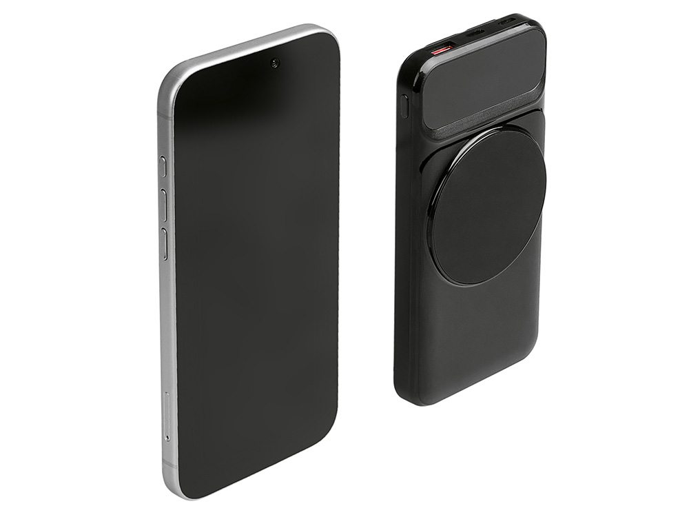 Магнитный беспроводной внешний аккумулятор со встроенными кабелями Мэни,быстаря зарядка, 10000 мАч, черный