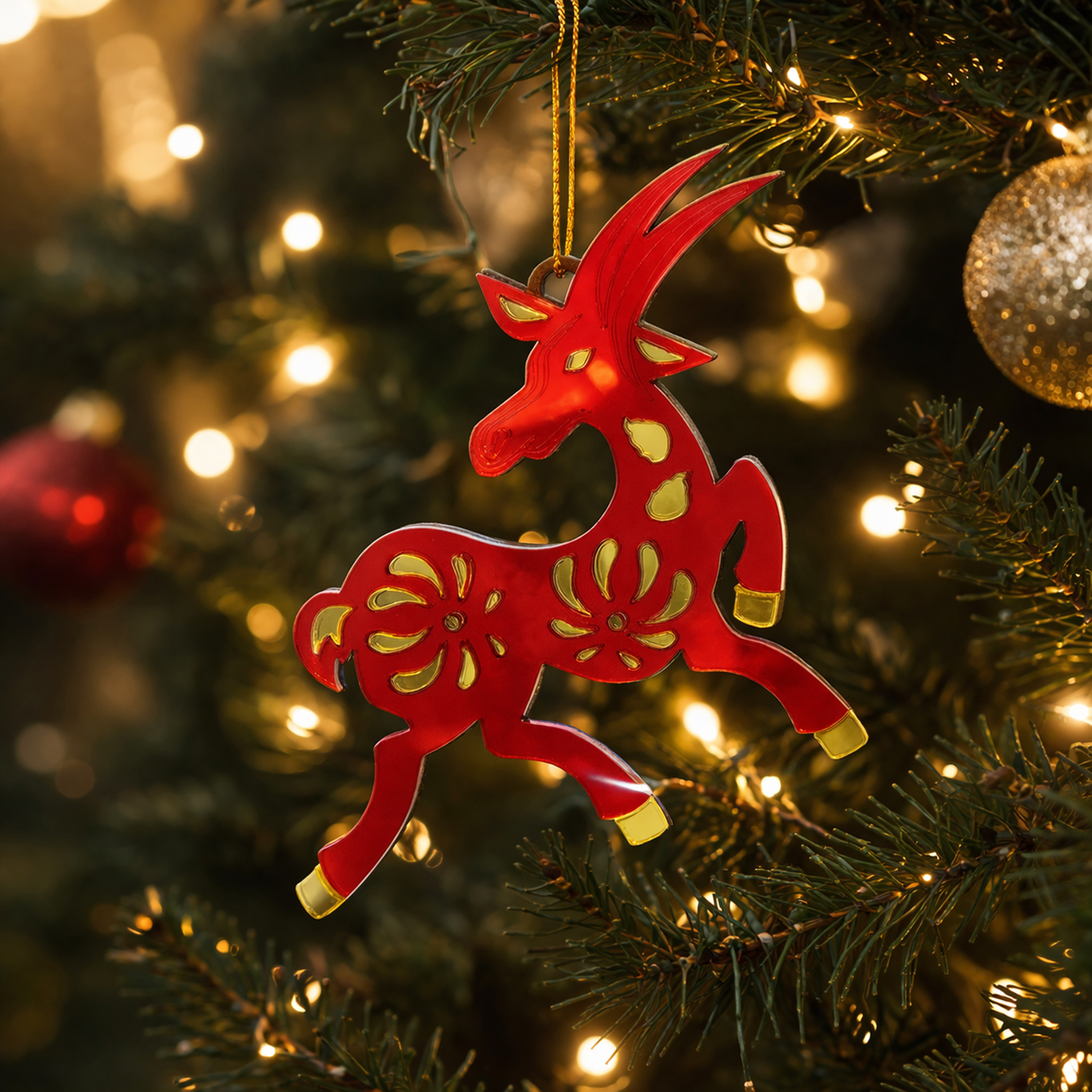 Ёлочная игрушка Коза (красный с золотом) Ёлочная игрушка Коза (красный с золотом)