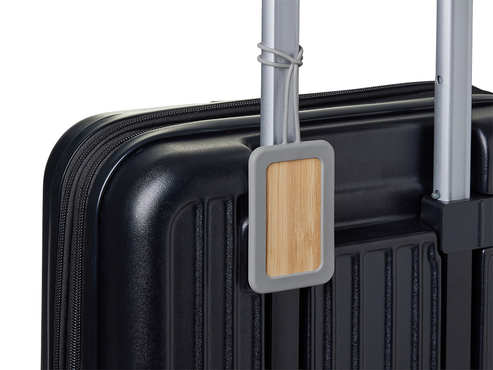 Бамбуковая багажная бирка с силиконовым чехлом Тагу, серый