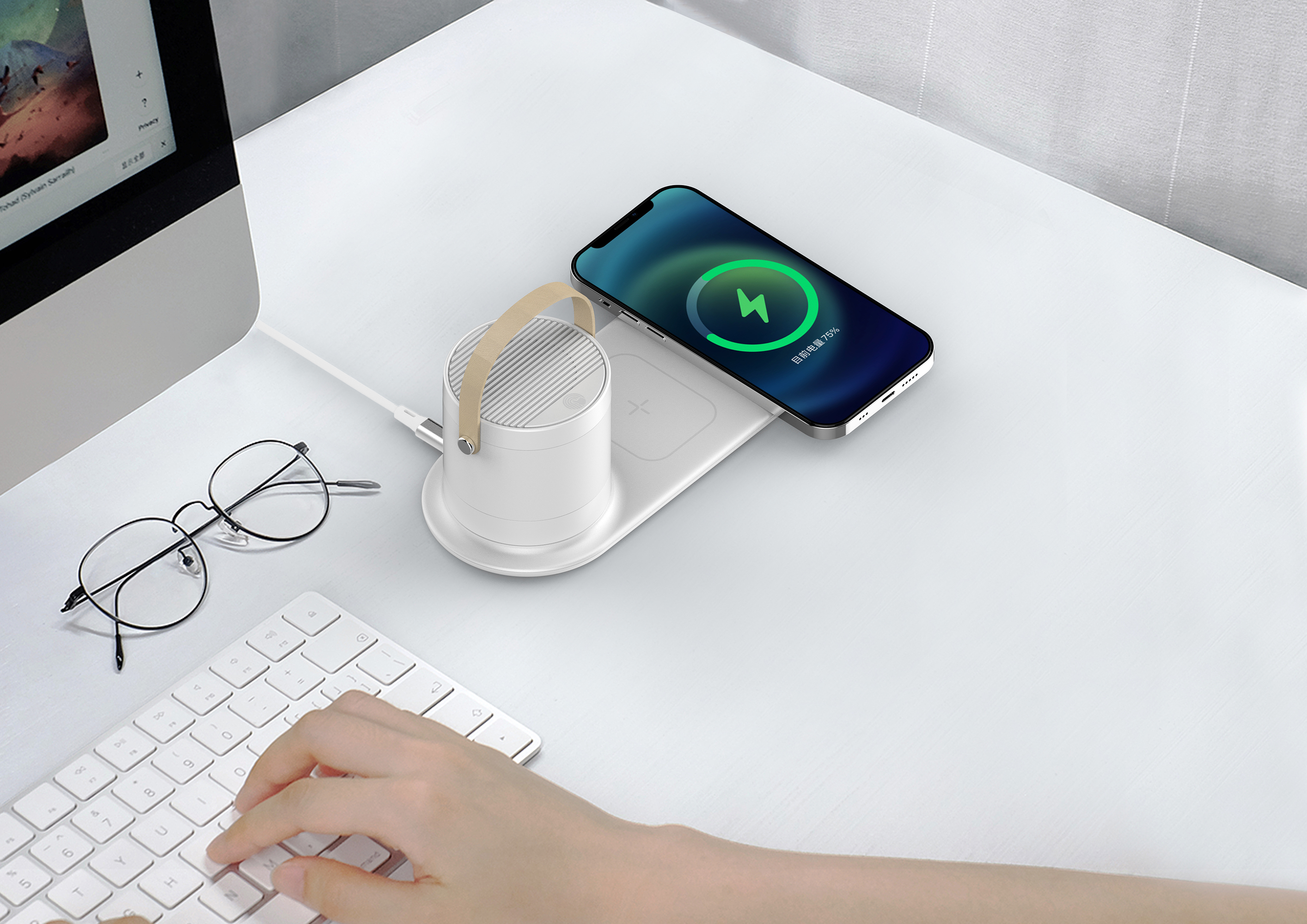 Настольная беспроводная (15W) зарядная станция "Smart Home" с bluetooth колонкой-лампой Настольная беспроводная (15W) зарядная станция "Smart Home" с bluetooth колонкой-лампой