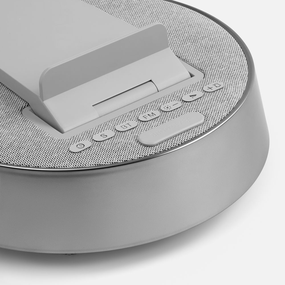 Bluetooth-колонка с беспроводной зарядкой и часами netEnergy, серая Bluetooth-колонка с беспроводной зарядкой и часами netEnergy, серая