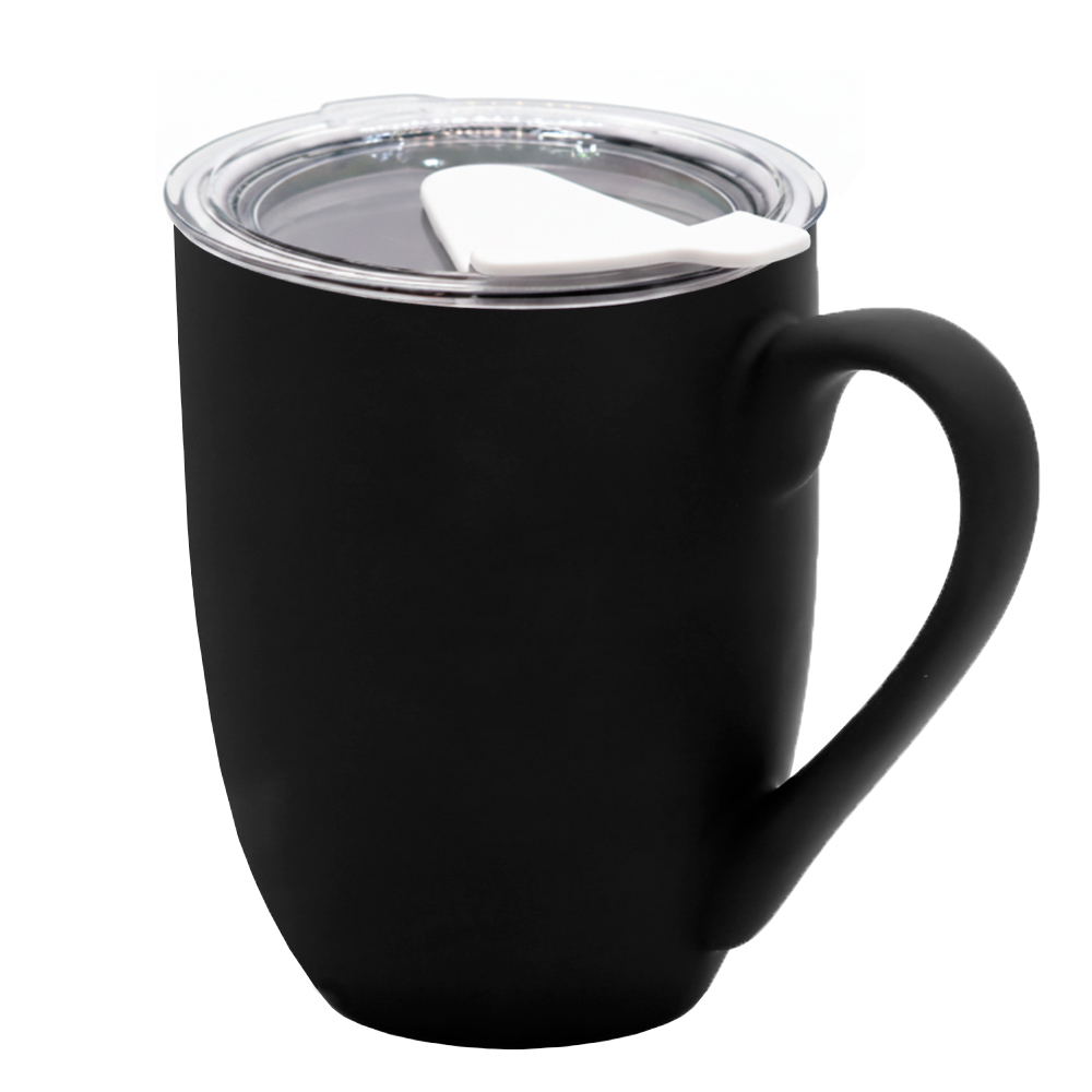 Кружка с крышкой Velvet Duo, софт-тач, чёрная/белая Кружка с крышкой Velvet Duo, софт-тач, чёрная/белая