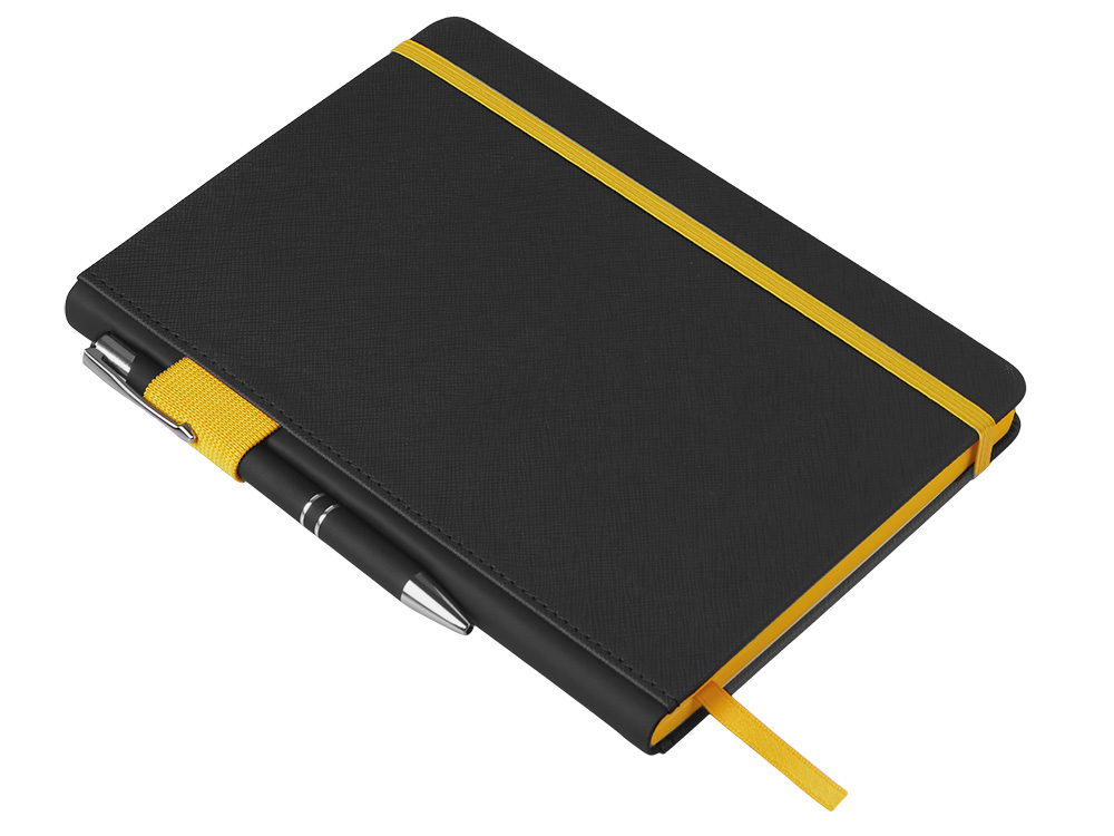 Бизнес блокнот Bossy Junior с цветным срезом, твердая обложка, 96 листов, черный и желтый
