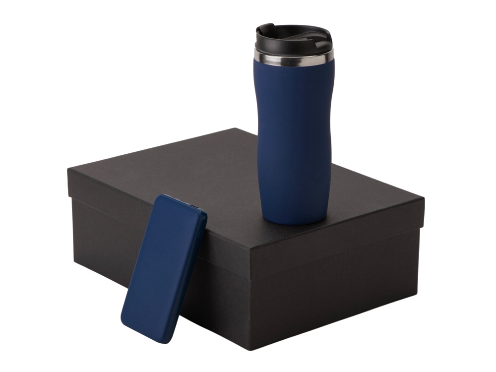 Подарочный набор c термокружкой С1 и повербанком С2, темно-синий Подарочный набор c термокружкой С1 и повербанком С2, темно-синий