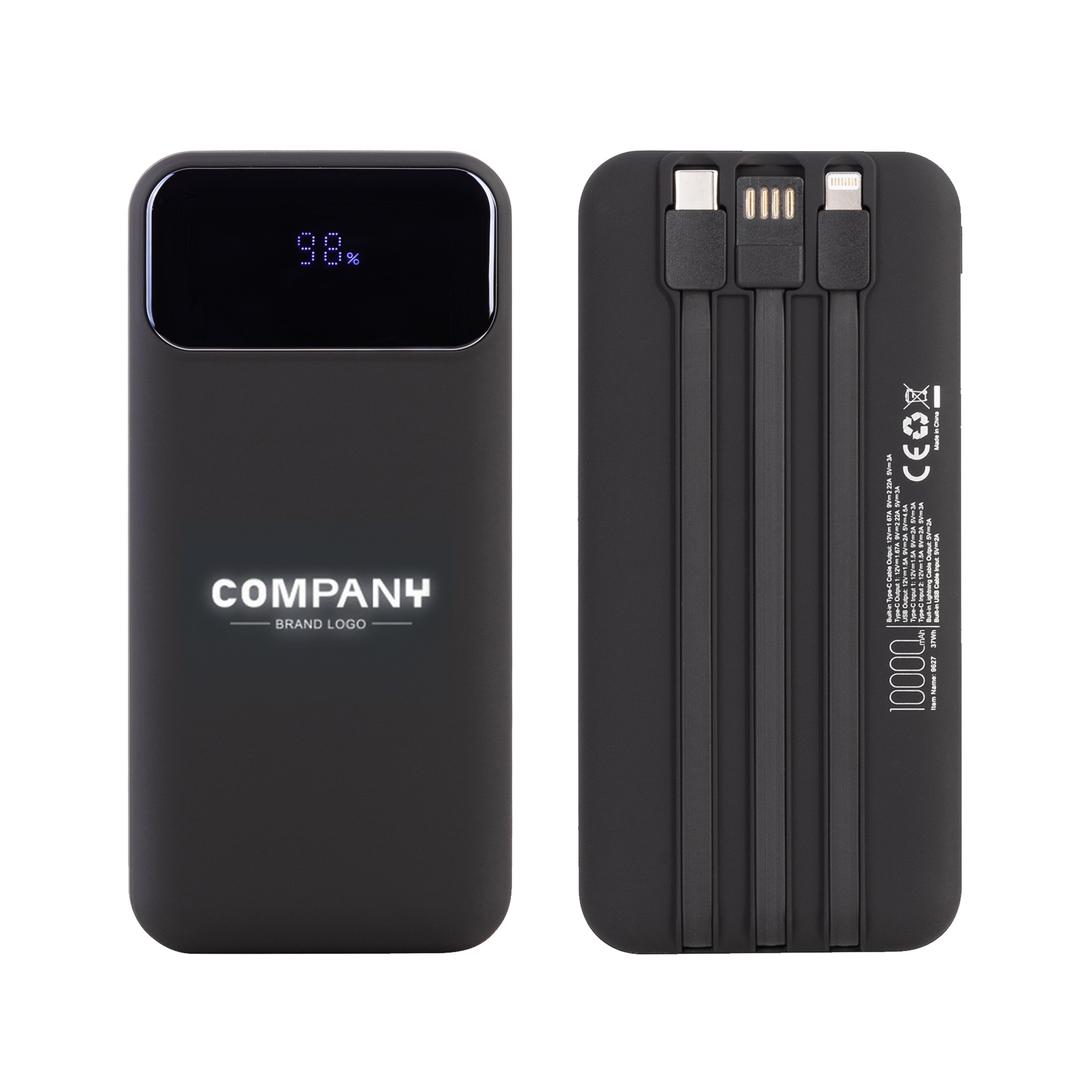 Зарядное (22.5W) устройство "Grade SOFTTOUCH" 10000 mAh с подсветкой логотипа, встроенными кабелями и цифровым индикатором заряда Зарядное (22.5W) устройство "Grade SOFTTOUCH" 10000 mAh с подсветкой логотипа, встроенными кабелями и цифровым индикатором заряда