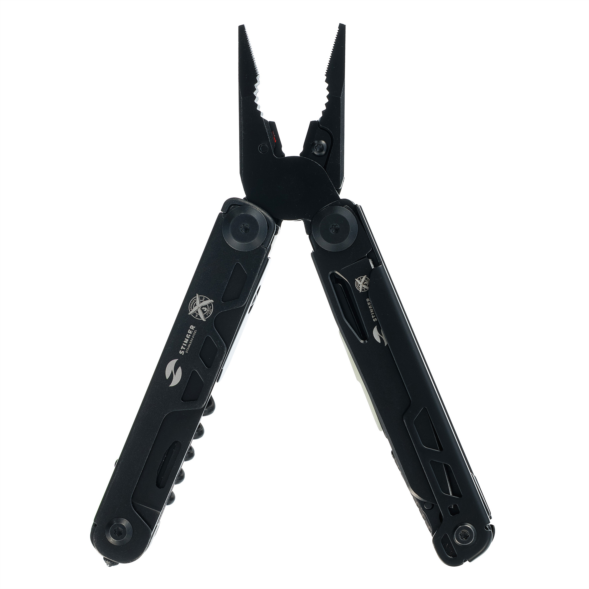 Мультитул Stinger, 113 х 19 мм, 19 функций, сталь, черный, в картонной коробке, в комплекте нейлоновый чехол