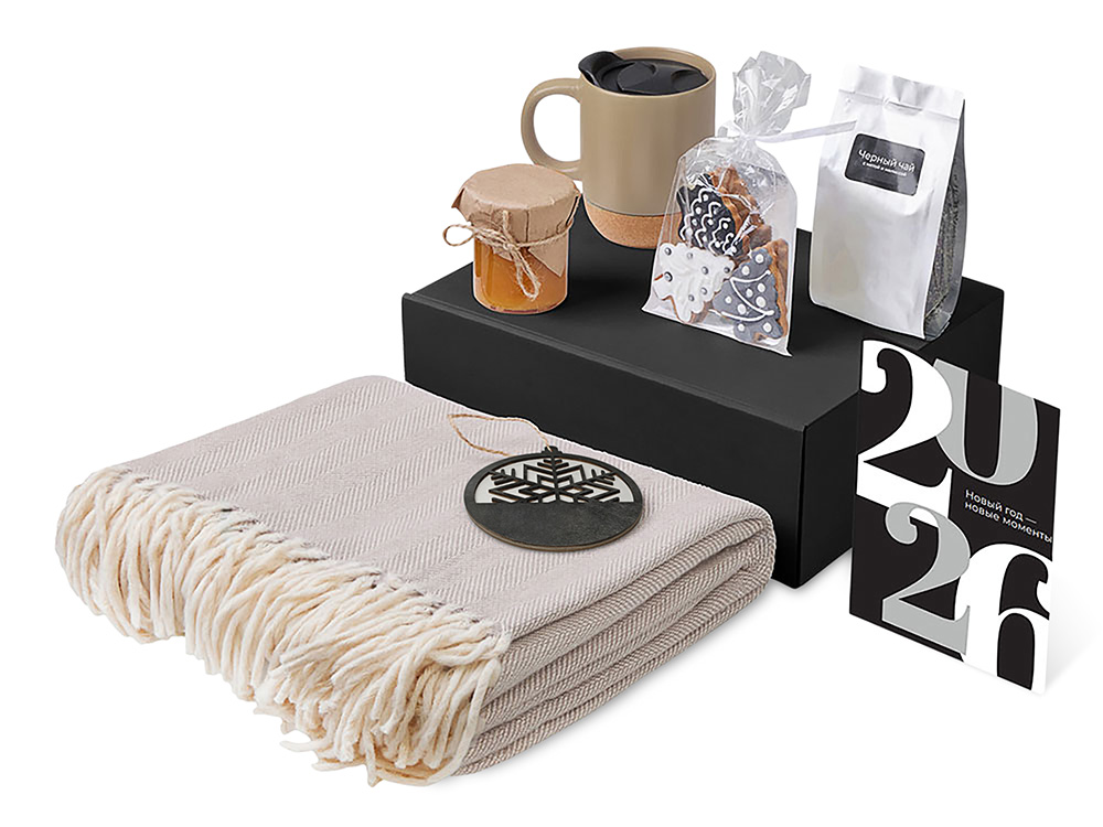 Подарочный набор c пледом, кружкой и вареньем, бежевый