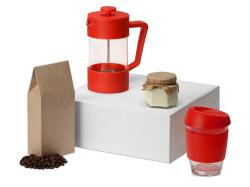 Подарочный набор с кофе, кружкой и френч-прессом Бодрое утро, красный