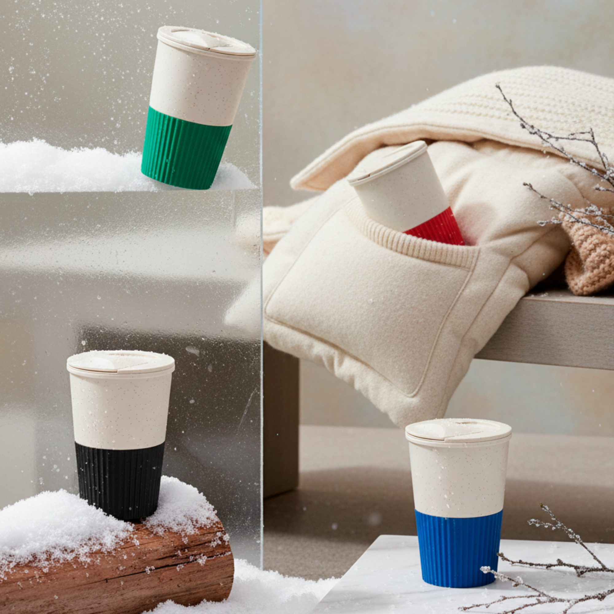 Термостакан пластиковый Wavy с манжетой, чёрный