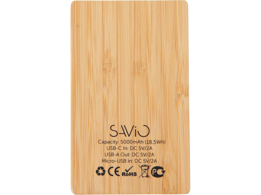 Внешний аккумулятор с подсветкой лого Reedia S2, 5000 mAh, бамбук, черный