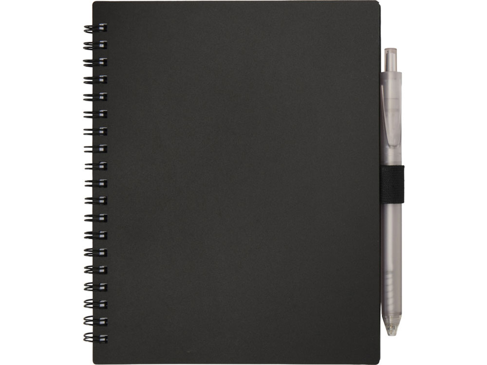 Набор Niove из блокнота из переработанного пластика в мягкой обложке и шариковой ручки (синие чернила) - Черный