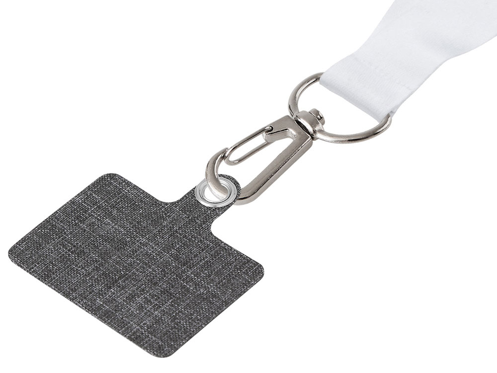 Ланъярд 2 см под сублимацию с трендовым карабином, замком обрыва и большим держателем для телефона из ПЭ, серебристый