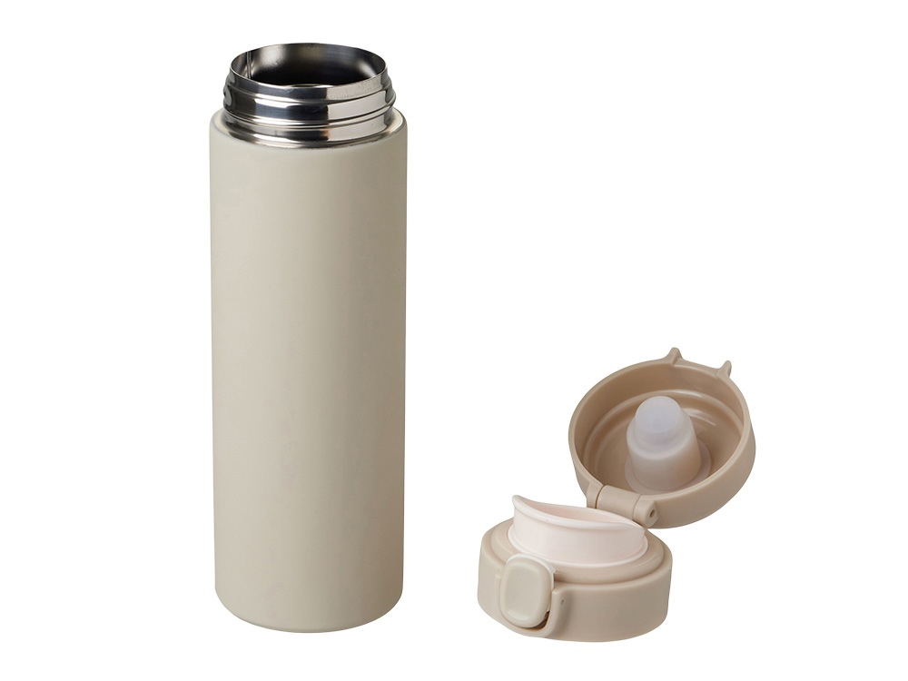 Вакуумная термокружка Waterline c кнопкой Guard, 400 мл, тубус, бежевый