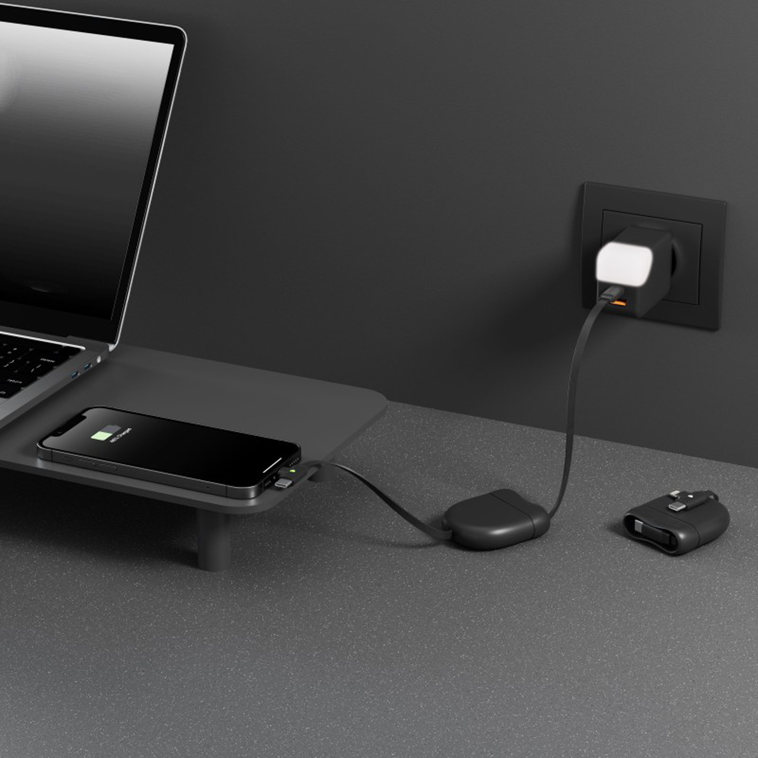 Кабель Xoopar ICE-R с ретрактором 2 в 1, разъёмы USB-C и Lightning, 60 Вт