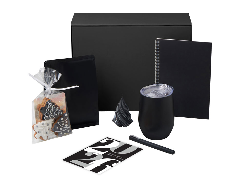 Подарочный набор c термокружкой, блокнотом, ручкой и свечкой, черный