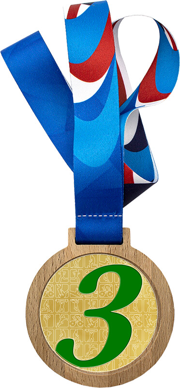 Деревянная медаль с лентой 3 место (зеленая)